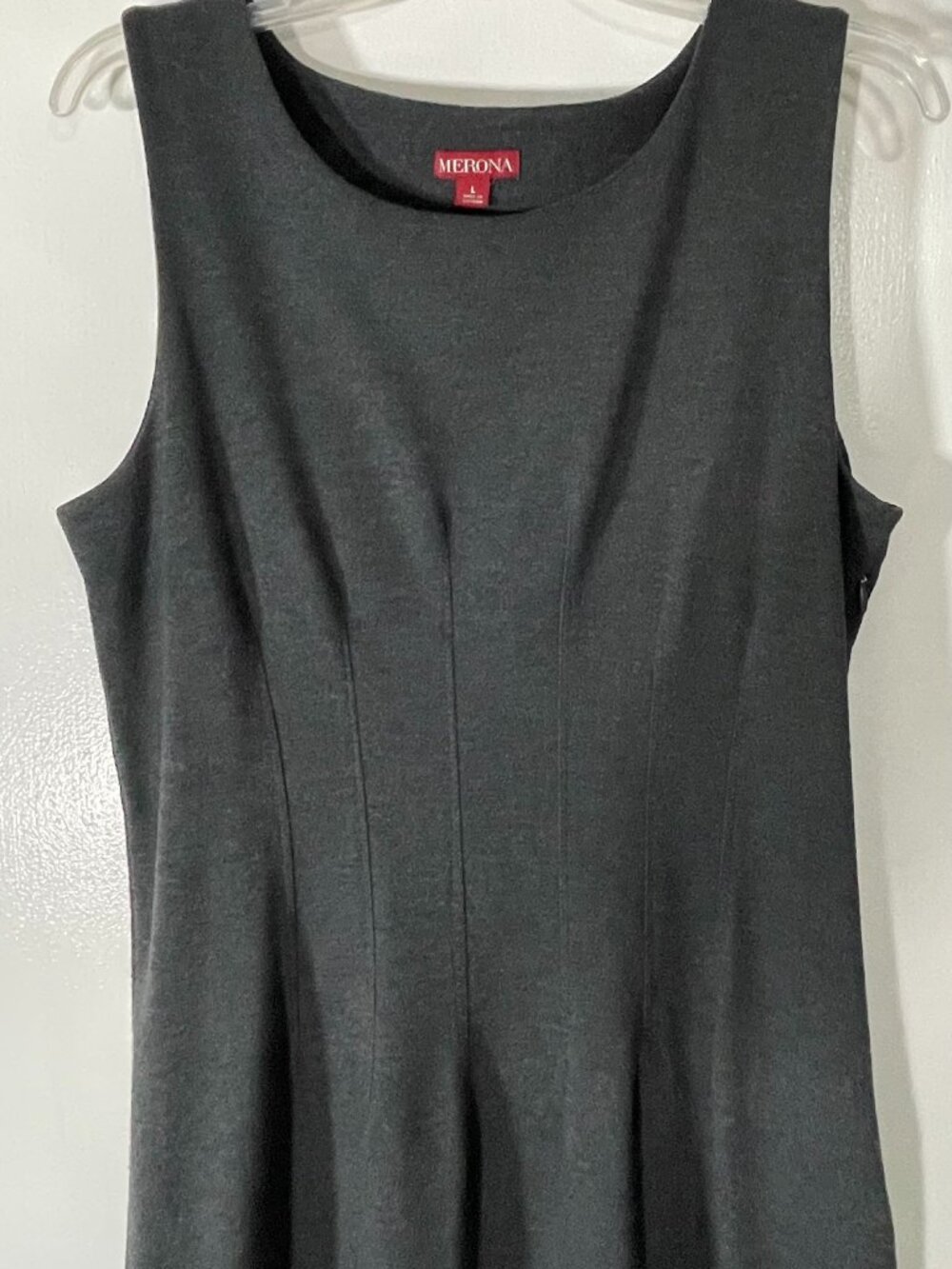 Merona Women’s Gray Tank Dress Size Large Side Zip Poly Rayon Spandex Excellent